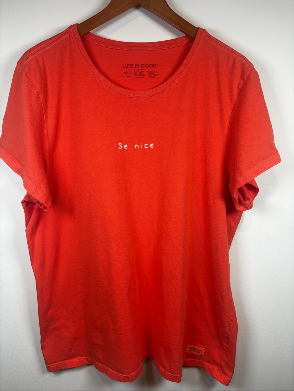 Life is Good Crusher Womens XXL Pumpkin Orange Harvest Soft “Be Nice” Cotton Tee